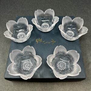 Vintage Hoya Japan Crystal Cherry Bowls Set of 5 Frosted Glass Dessert Serving